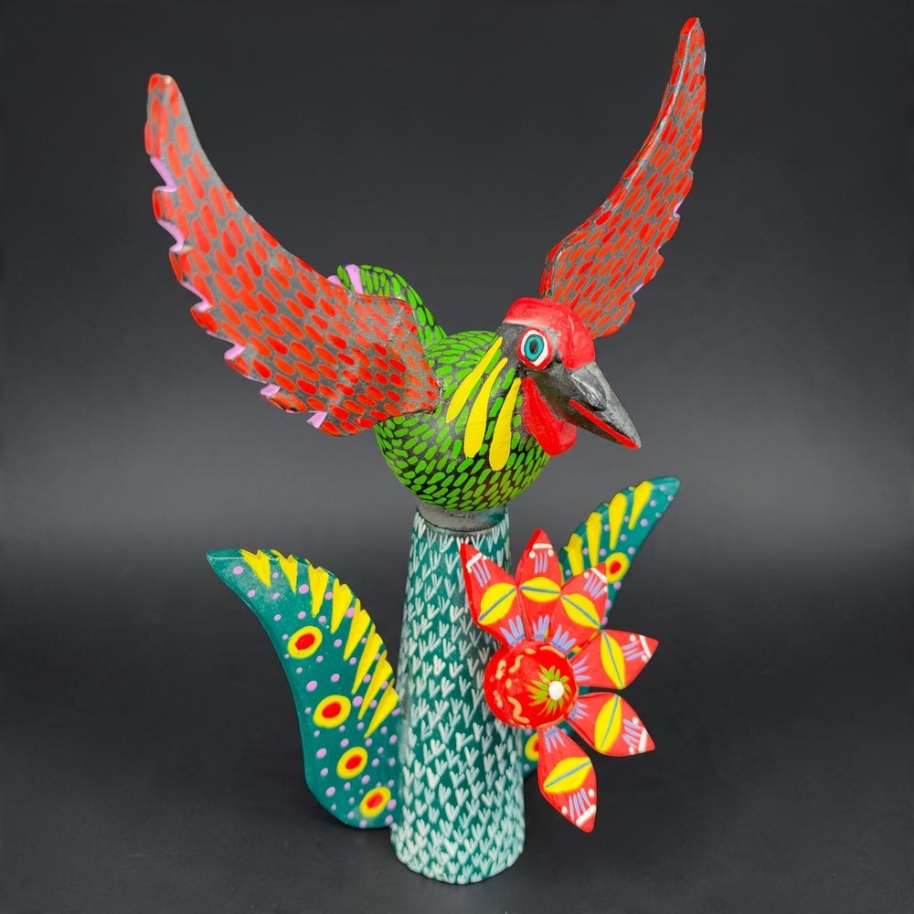 Pedro Hernandez Cruz Oaxacan Alebrije Bird Cactus Wood Carving Mexican Folk Art